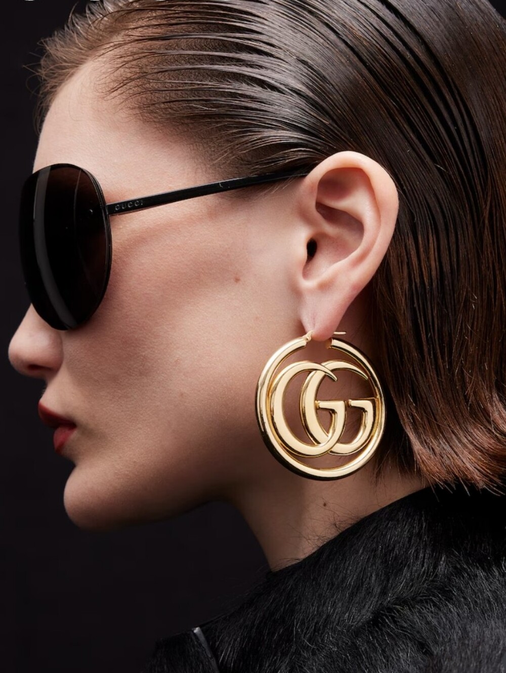 G/ Luxury Brand Gold Interlocking Marmont  GG Hoop Earrings.